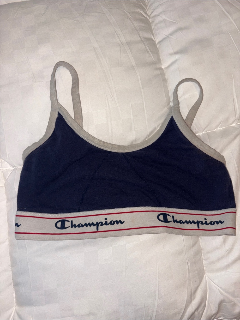 Champion Navy and Gray Logo Crop Bralette